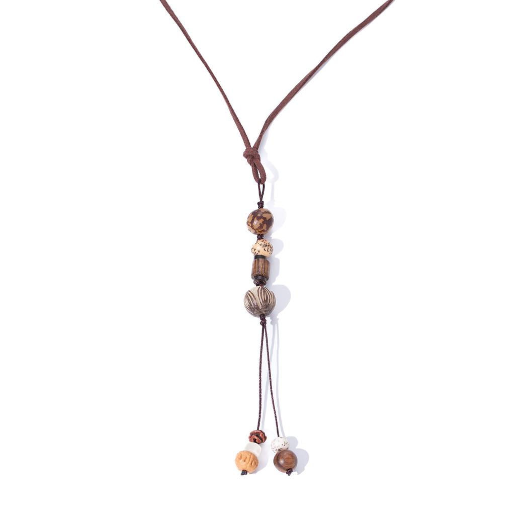 Literary And Retro Wood Bead Tassel High-End Long Necklace Sweater Chain Men'S And Women'S Linden Pendant