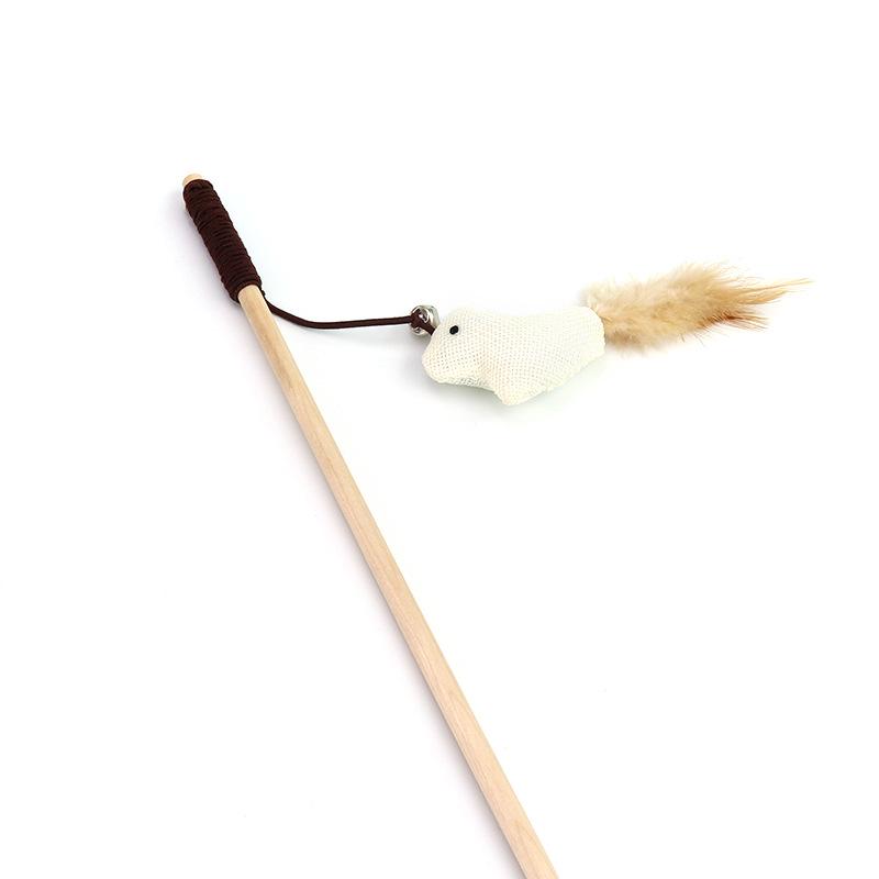 Linen Mouse Cat Teaser Wand with Bell - Boredom Relief Toy for Cats