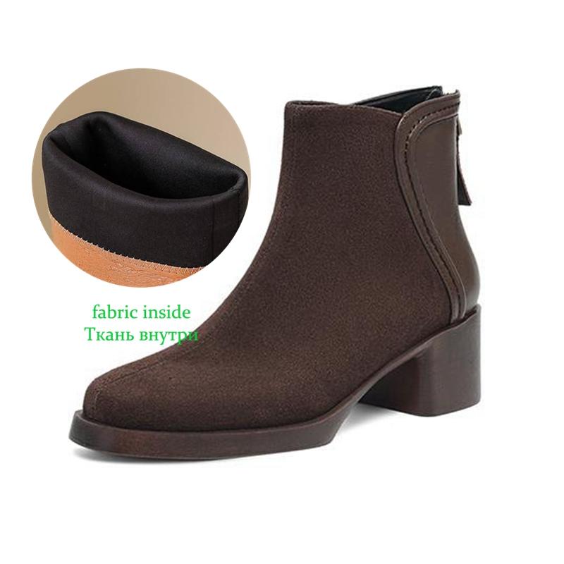 Krazing Pot Cow Suede Nubuck Winter Round Toe Modern Boots Med Heels Zipper Patch Work Women Ankle Boots