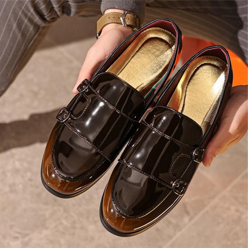 Designer New Fashion Men Mirror Patent Leather Dress Casual Shoes Monk Strap Loafers Party Wedding Dress Homecoming Footwear