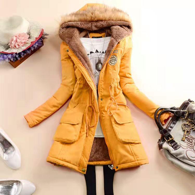 13 Farben Frauen Winter Dicke Warme Kapuzen Parka Baumwolle Gefütterte Mantel Schlank XL orange