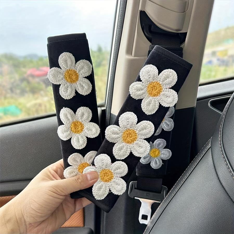 1pc Floral Car Seat Belt Shoulder Pad-Cushioned Strap Protector with White&Yellow Floral design,Soft Comfort Grip for Drivers