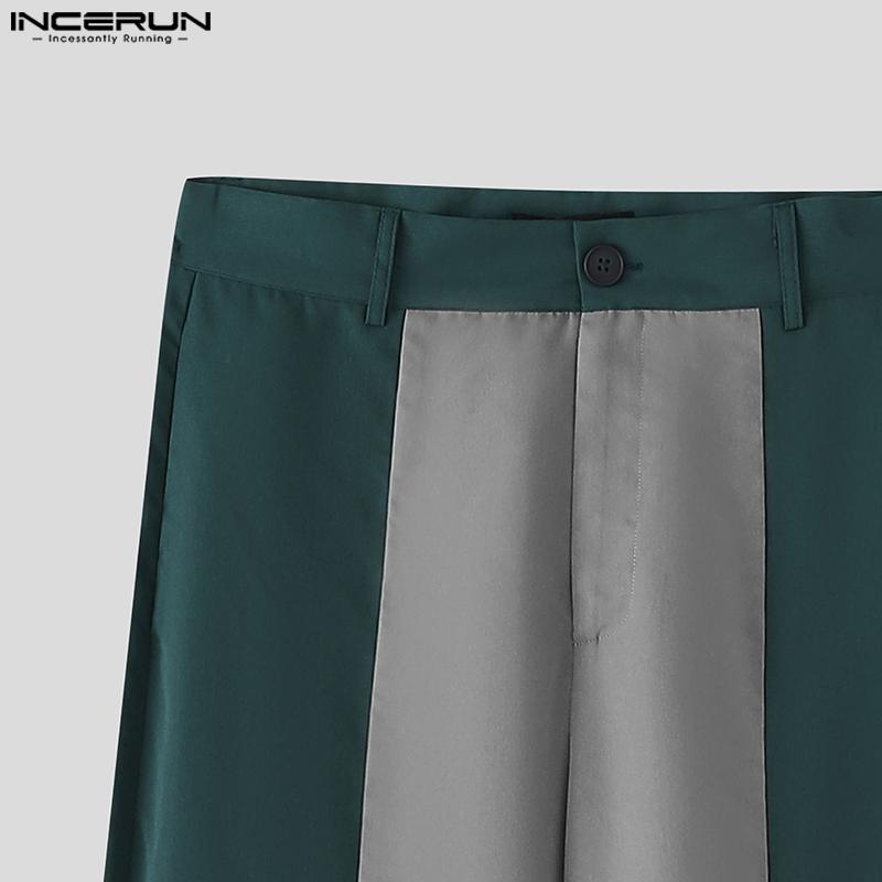 INCERUN Two Pieces Men Sleeveless Patchwork Waistcoat and Long Straight Pants Sets