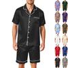 Conjunto de Pijama Satinado de Manga Corta para Hombre con Pantalones Cortos, 2 Piezas, con Bolsillo