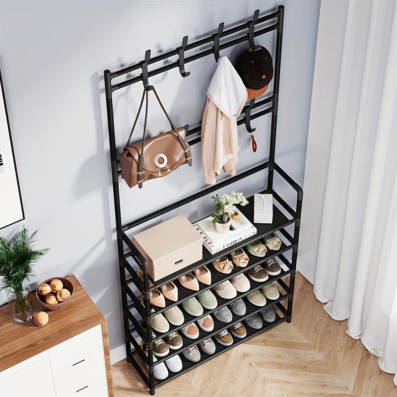 8 Hooks 4/5-layer Metal Frame Multi-Functional Shoe and Hat Rack | Space-Saving Large Capacity Storage, for Living Room, Entryway, or Corner Use