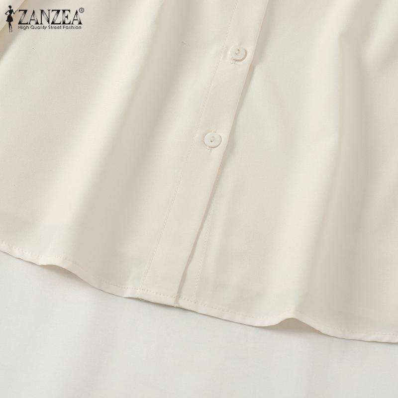 ZANZEA Women Casual Contrast Lapel Long Sleeve Blouses