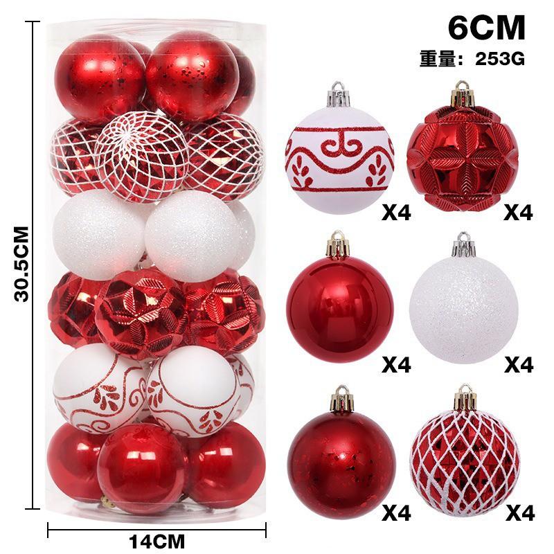 6cm Christmas Balls Set 24Pcs Electroplated Glitter Ornaments Xmas Tree Decor