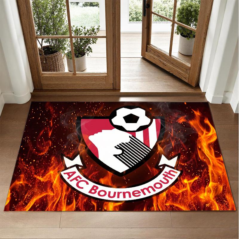 Bournemouth Football Design Crystal Velvet Rug Soft Decorative Mat for Bedroom Entrance