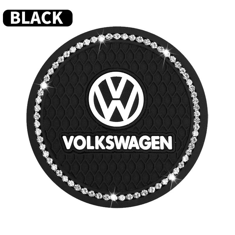 

For VW New 2pcs Non-slip Car Diamond Water Cup Pad Rhinestone Silicon Mat For Volkswagen VW Scirocco Jetta Beetle Golf CC Shar