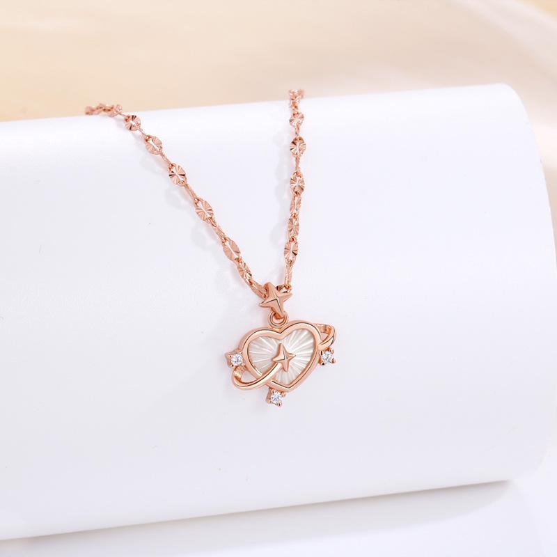 S925 Sterling Silver Heart Necklace: Women's Versatile Rose Gold Mother-of-pearl Jewelry