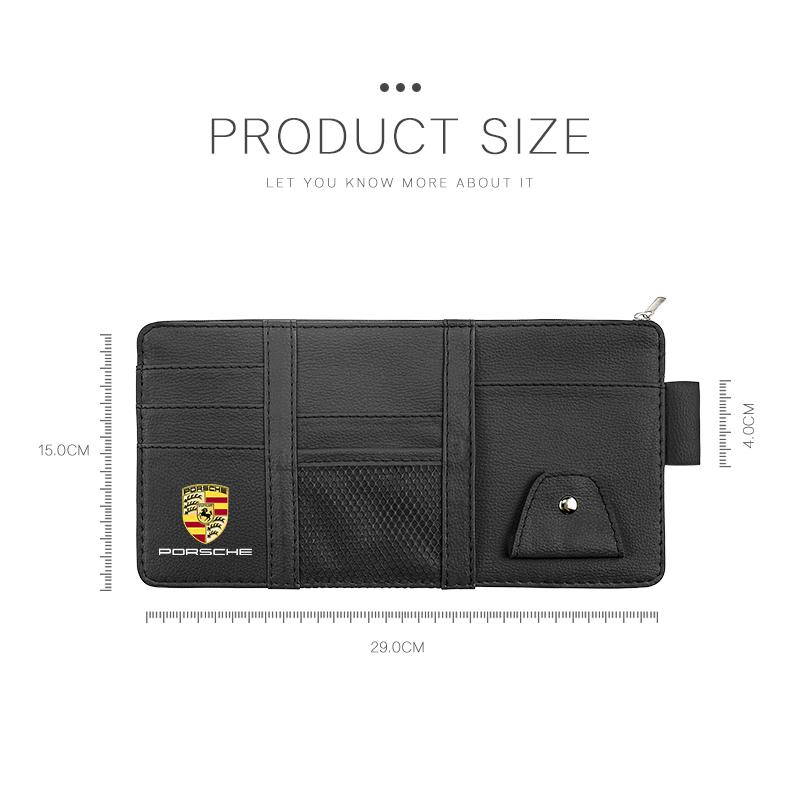 Car Sun Visor Storage Card Bag Glasses Clip Phone Holder For Porsche Panamera Taycan 911 718 Macan Cayenne Boxster Cayman 918