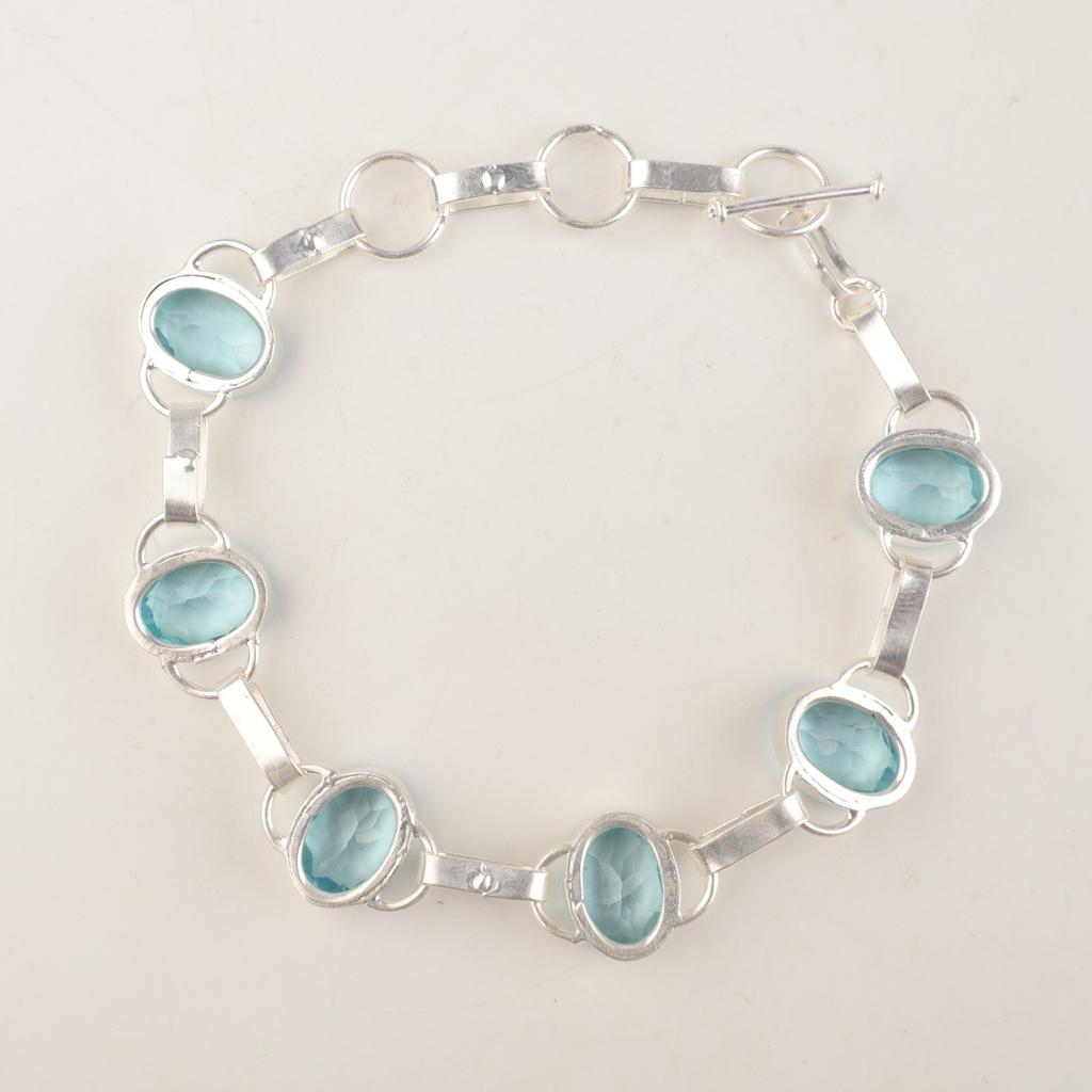 Sky Blue Topaz Gemstone 925 Sterling Silver Jewelry Handmade Bracelet9" For Gift RB-6-16