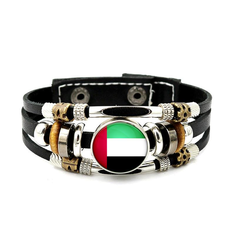 Factory National Country Flag Design Bracelet Crystal Bead Snap Button Sports National Team Jewelry Gift Leather Wrap Bracelet