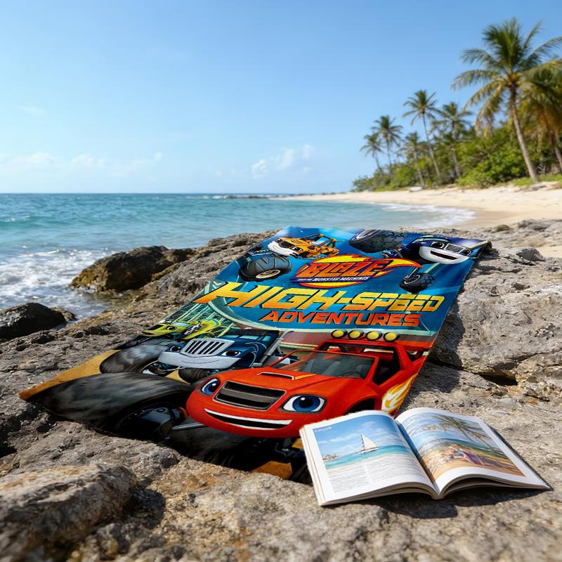 1pc Blaze and the Monster Machines Beach Towel, Beach and Seaside Swimming Pool Equipment, Fashion Pattern, Rectangular, Travel Essentials