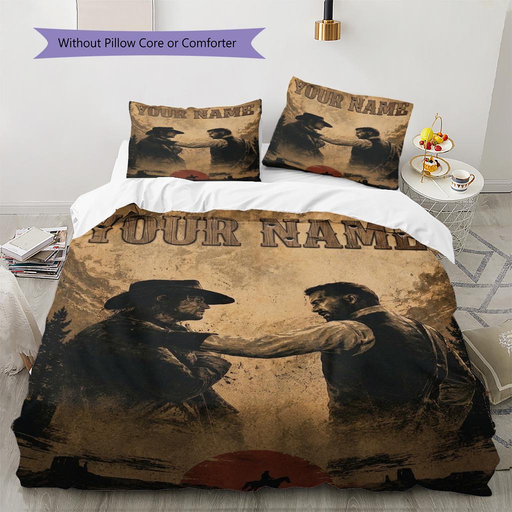 Name Custom RDR2 Game Pattern Bedding Set Quilt Cover Pillowcase Home Decor Gift (1 * duvet cover + 2 * pillowcase, without core)