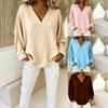 2025 New Women's Casual V-neck Long-sleeved Pullover Loose Solid Color Multi-color Women's T-shirt