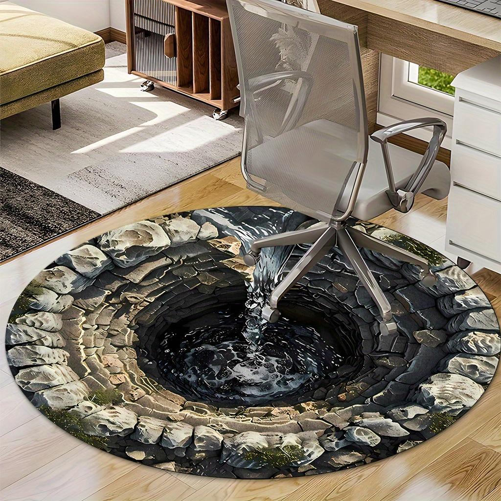 3D Steinhöhle Visuelles Design Muster Runder Teppich, Rutschfeste Bodenmatte für Wohnzimmer, Schlafzimmer, Badezimmer, Ferienhaus Dekoration