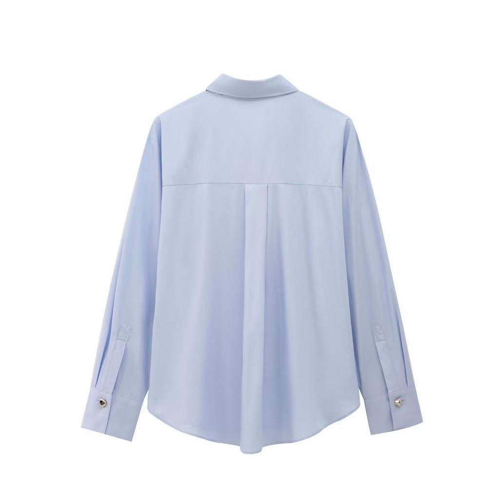 Spring/Summer 2025 European & American Gold Button Turn-Down Collar Long Sleeve Loose Shirt