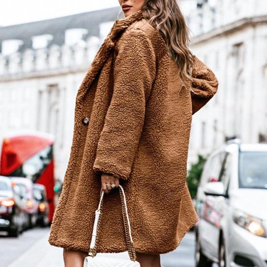 Damen Fleece Mantel Lässig Revers Flauschiger Sherpa Mantel Offen Vorne Langarm Kunstpelz Strickjacke Warme Winter Oberbekleidung