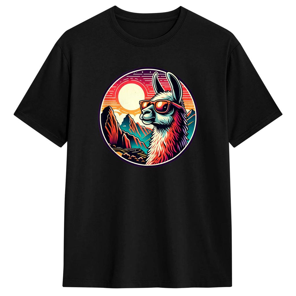 Alpaca At Machu Picchu In Peru Tshirt Unisex Y2k Basic Tshirts Beach O Neck Hipster Tees Print Big Size Tops