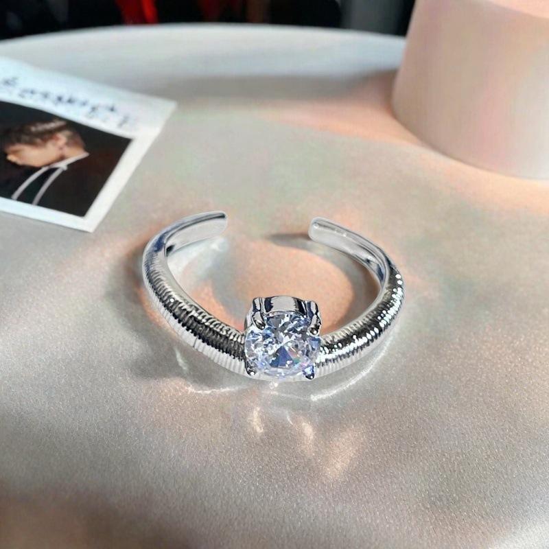 Medieval Yellow Zircon Flower Sugar Cube Purple Diamond Open Ring Sparkling Exquisite Fashion Light Luxury High Sense Index Finger Ring Adjustable opening