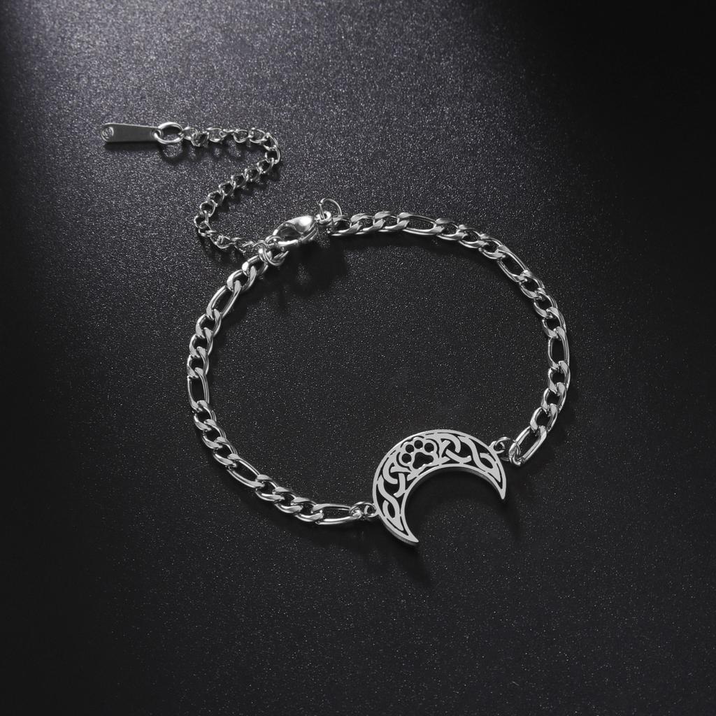 Cat Paw Charm Crescent Moon Bracelets for Women Figaro Box Chain Bracelet Celtic Knot Amulet Stainless Steel Trendy Jewelry Gift