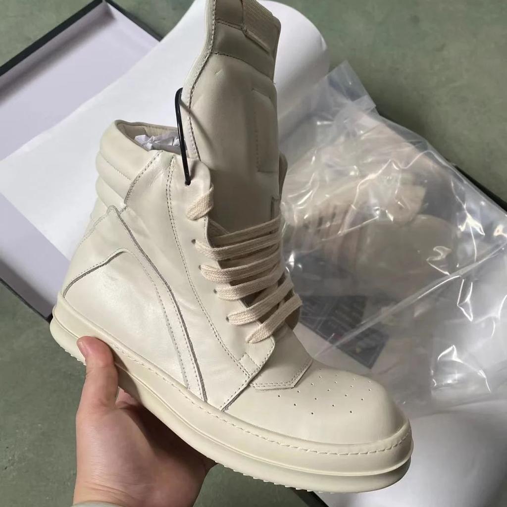 Brand Men Shoes Ivory Calf Leather High-Top Casual Women Sneakers Classic Leather Shoe Luxury Fashion Designer Woman Ankle Boots