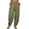 Haremshose für Damen, Sommer, lässig, Retro, große Größe, Hose aus Baumwolle und Leinen, elastische Taille, Hose mit weitem Bein, Haushose