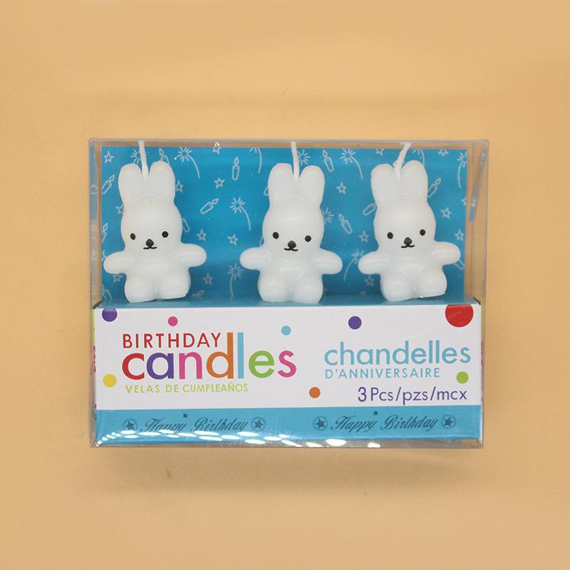 

New Cute 3 Pieces PVC Boxed White Rabbit Cartoon Candles Birthday Cake Party Rabbit Decoration Candles AS276-3 Rabbit Candles
