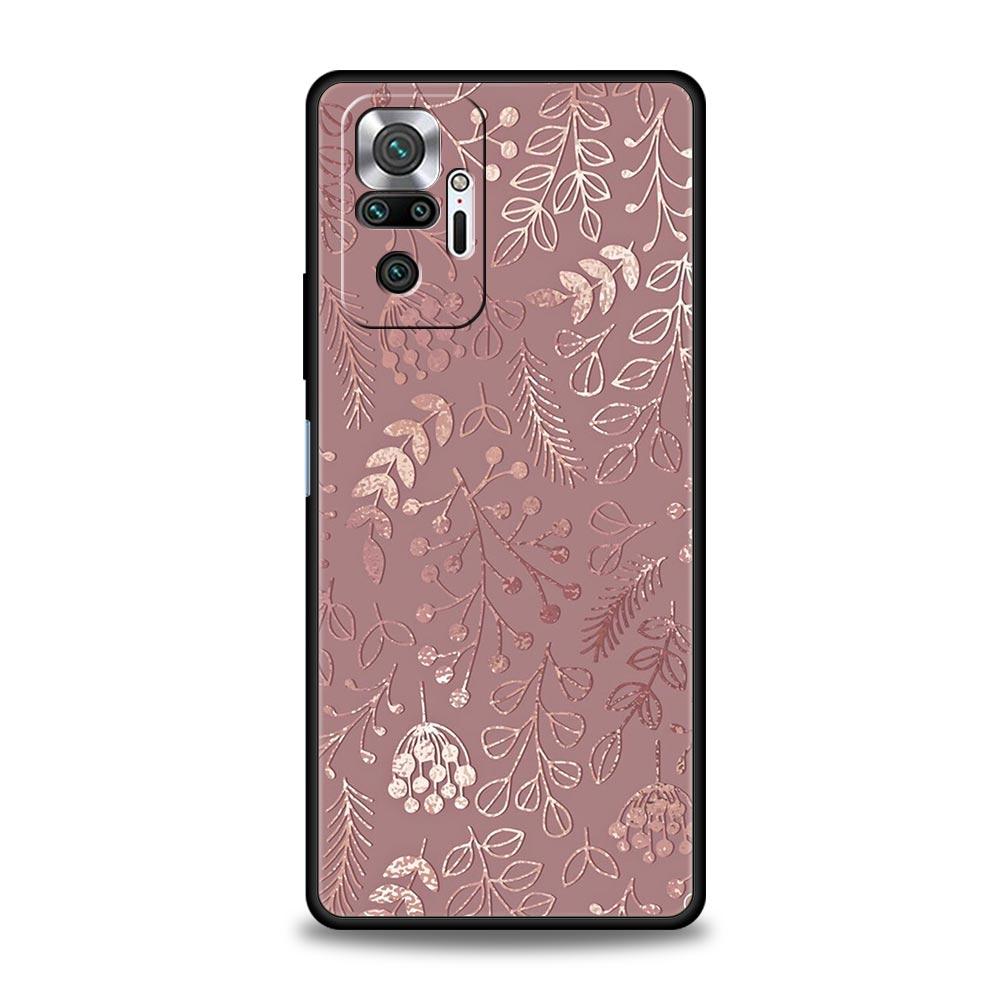 Fashion Gold Pink Marble Phone Case For Xiaomi Redmi Note 14 13 5G 10 11 12 Pro Plus 4G 14C 13C 12C 10C Black Cover