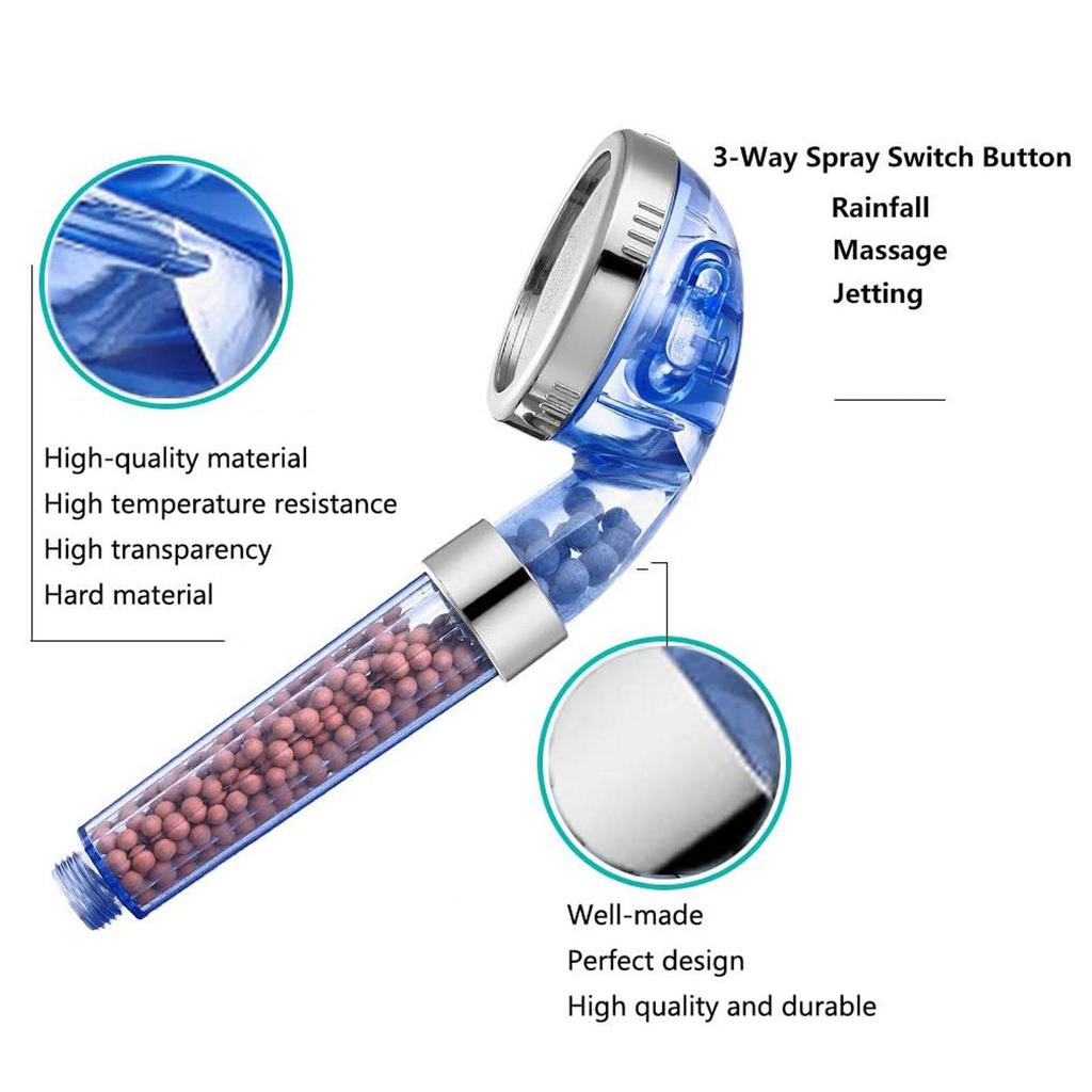 Duschhuvud Filter Filtrering Högtrycksvattenbesparing 3 Läge Funktion Spray