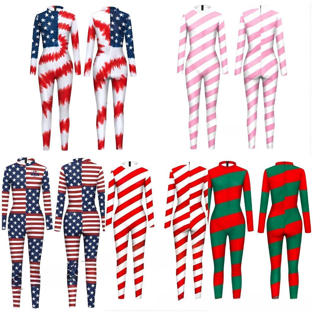 Adults Stars Christmas Accessories Printing Jumpsuit Women Men Halloween Cosplay Costume Carnival Party Stage Role Playing Dress Up Outfit