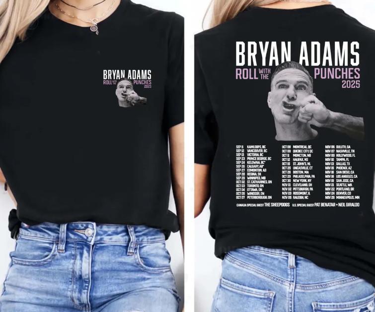 Bryan Adams Roll With The Punches Tour 2025 Double Sided Unisex T-Shirt Bryan Ad