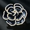Faux Pearl Camellia Brooch Black White Flower Lapel Pin Sweater Cardigan Coat Business Suit Clothing Accessories Fashion Jewelry