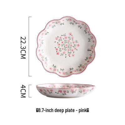 Floral Pattern Deep Ceramic Dinner Plate