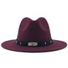 Wide Brim Wool Felt Fedora Panama Hat with Belt Buckle Jazz Trilby Cap for Men Women Pink Black 56-60CM