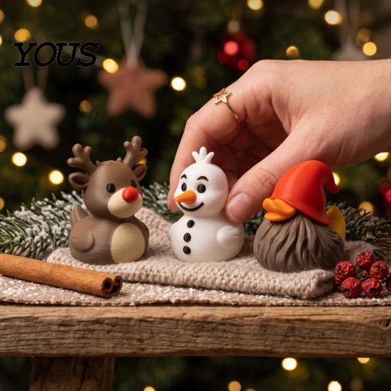 Gnome Olaf Reindeer Decor 3Pcs Christmas Duck Figurines, 3D Printed Winter Squad, Gnome, Unique Seasonal Collectibles & Snowman Mini