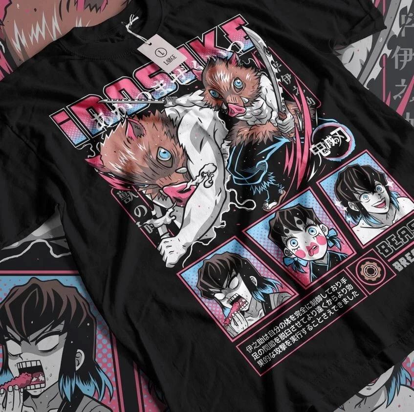 Anime Inosuke Demon Slayer Kimetsu No Yaiba Black T Shirt Size S 4XL S