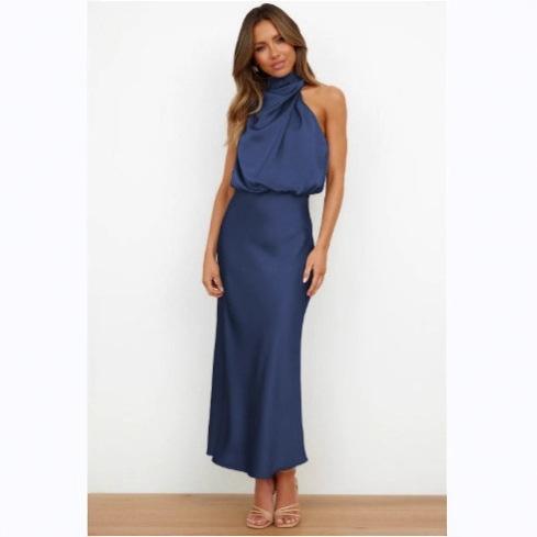 Spring and summer new high-end satin sleeveless dress fashionable and elegant temperament light evening dress
