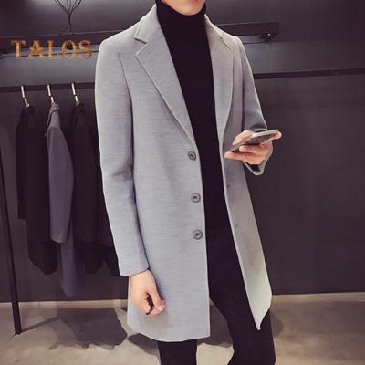 Herren Anzugjacke Revers Langarm Einfarbig Mittellange Anzugjacke Slim Fit Einreihig Herbst Winter Wollmantel