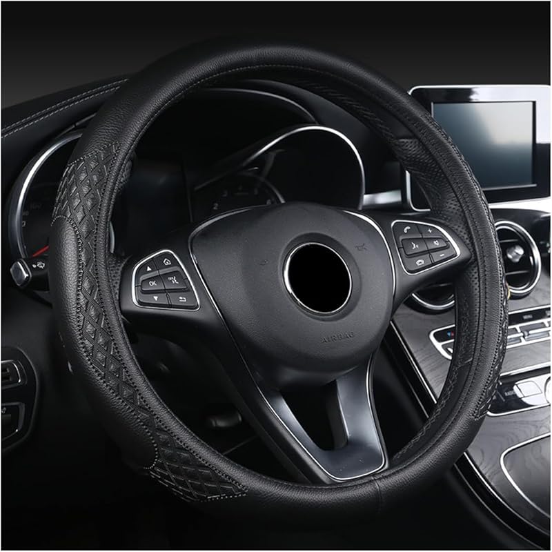 AUCELI Car Steering Wheel Cover, 14 1/2-15 Inch Non-Slip Soft Breathable Leather Automotive Steering Wheel Protecteor, Vehicle Accessories For Men