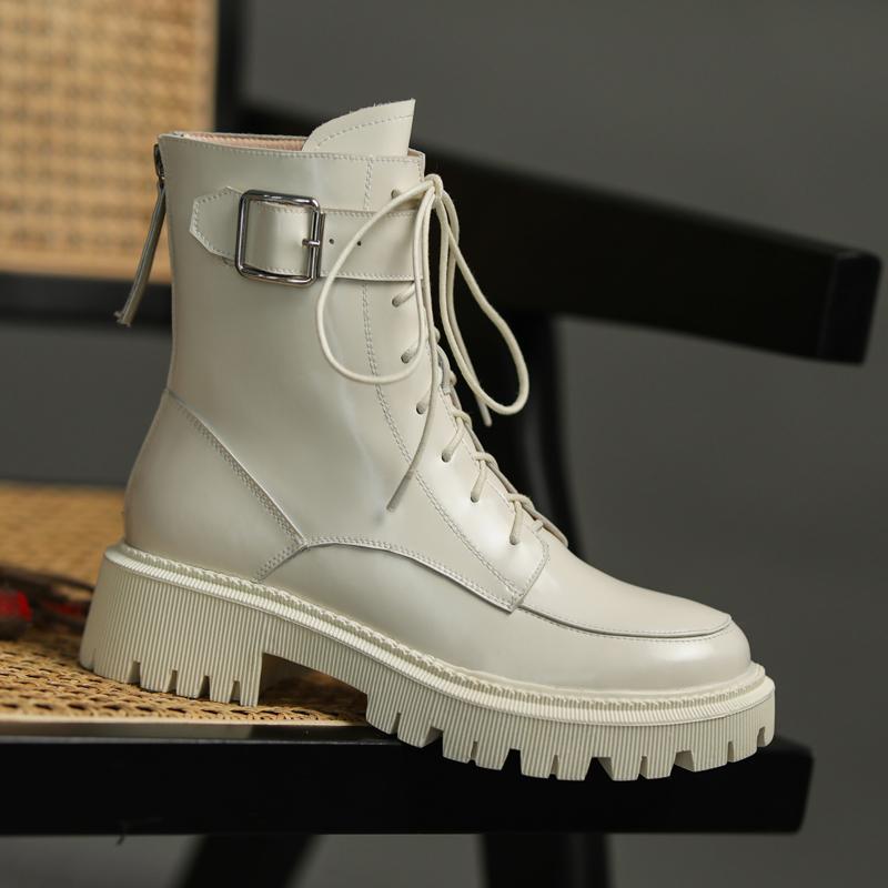 2024 New Winter Genuine Leather Women Boots Fur Warm Boots Snow Boots Zippe Lace-up Platform Boots Black Motorcycle Boots Shoes
