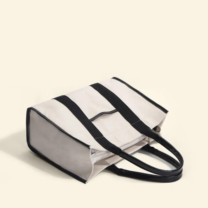 New high-end cotton fabric with large capacity tote bag for women's work and commuting laptop bag, contrasting hand bags
