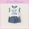 Boy Summer Clothes Set Cotton Letter Pattern Sleeveless Shorts For Kids Age 3 To 8