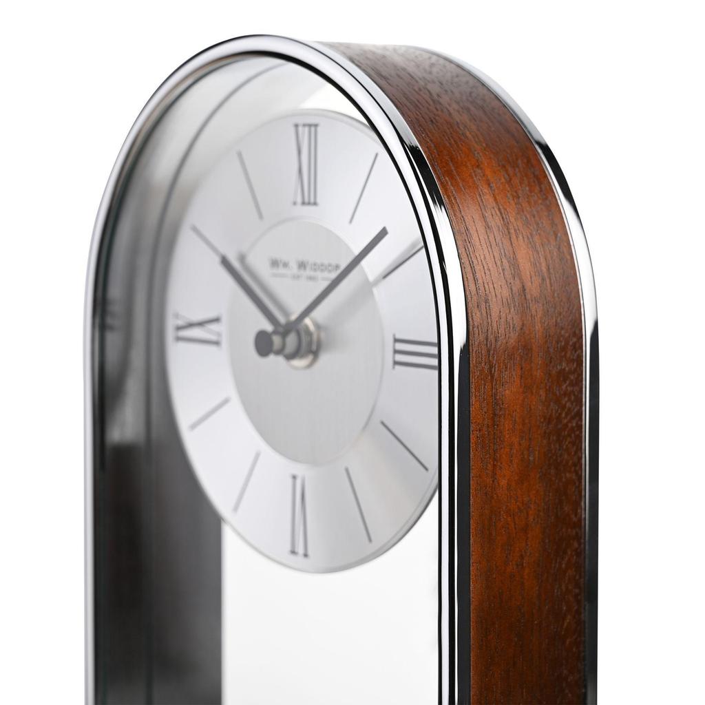 Wm.Widdop Chrome & Wood Veneer Mantle Clock
