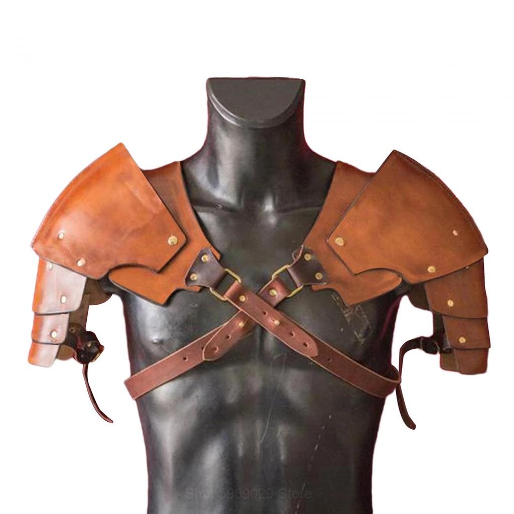 Medieval Shoulder Pauldron Knight Adjustable Brown Buckle Steampunk Shoulder Armors Cover Cape for Cosplay Party Men Costume