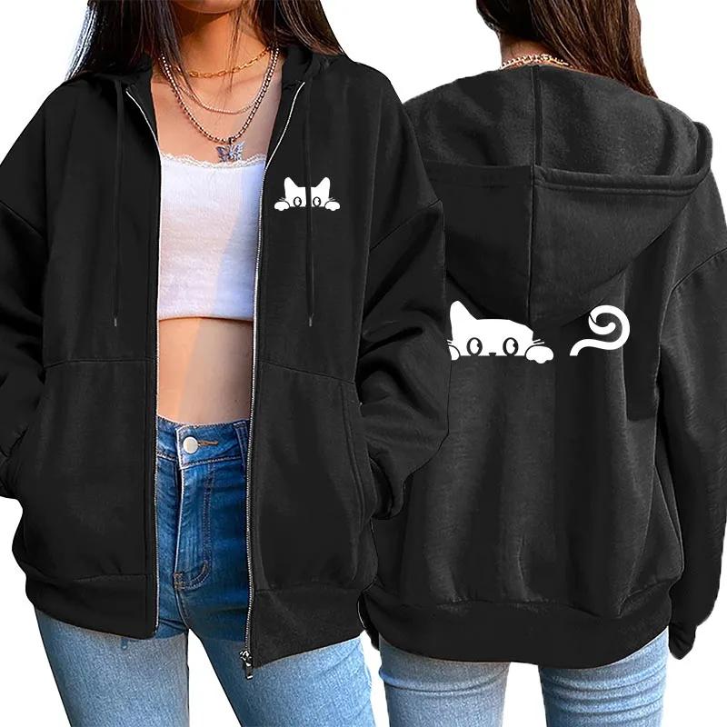 Womens Zipper Cardigan Hooded Sweatshirt Printing Outfits Fashion Casual Jogging Top Clothing Lady Versatile Sport Coat