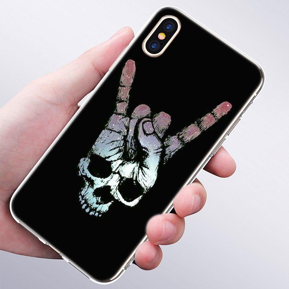 luxury Soft Silicone Phone Case Rock roll skull for Apple iPhone 11 Pro XS Max X XR 6 6S 7 8 Plus 5 5S SE Fashion Cover