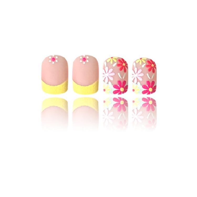 Uñas Postizas Cuadradas con Flores, Uñas Postizas Adhesivas en 12 Tamaños, 24 Unidades Puntas de Uñas Francesas para Decoraciones de Uñas DIY