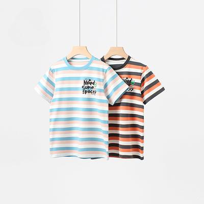 Summer Korean Version of Children's Clothing New Children's Striped Short Sleeve Big Children Cartoon Printed Half Sleeve Girls Short Sleeve T-shirt